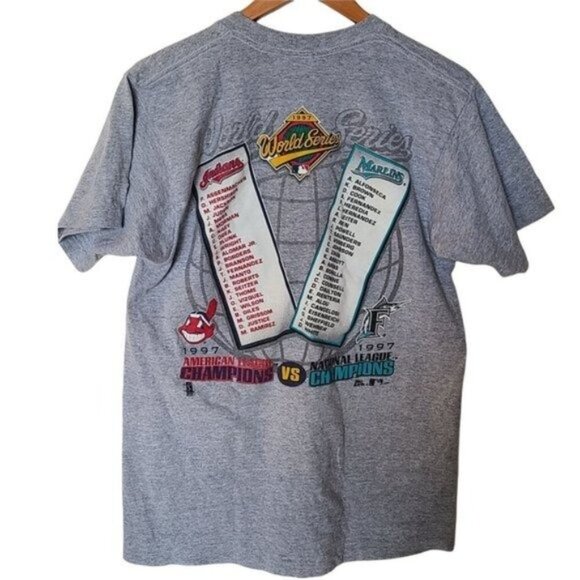 Vintage 1997 World Series Pro Player T-Shirt Cleveland Indians Florida Marlins s - Picture 7 of 9